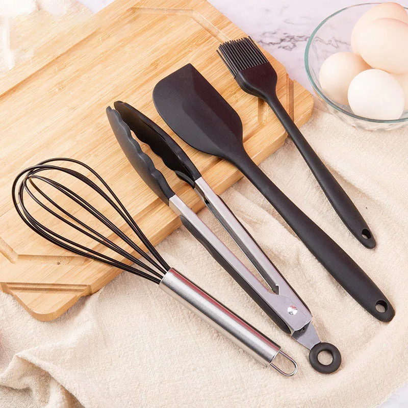 JANKNG Black Silicone Kitchenware Non-stick Cooking Tool Spatula Ladle Egg Beaters Shovel Soup Cookware Utensil Kitchen Cookware