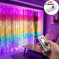 2021 novo arco-íris led guirlanda luzes da cortina usb corda de fadas controle remoto lâmpada natal decoração do feriado para o quarto casa