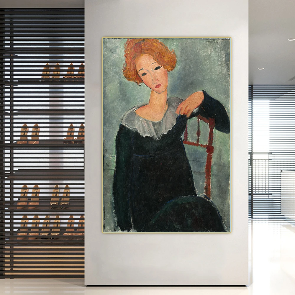 Amedeo Modigliani《Woman with Red Hair 》Canvas Art Oil Painting Artwork Poster Picture Wall Hanging Decor Home Decoration