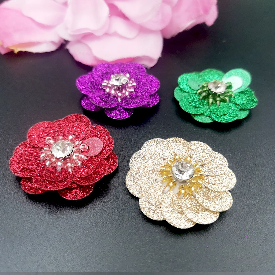 10 pcs 3D handmade sequin flowers rhinestone applique patches for clothing flower black white wedding dress DIY accessories