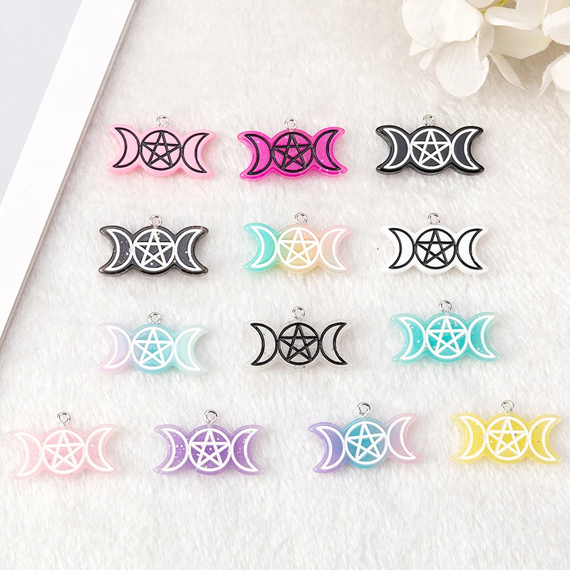 10Pcs Halloween Party Charms Punk Crafts Glitter Flatback Resin Star Moon Witches Jewelry Findings For Necklace Pendant