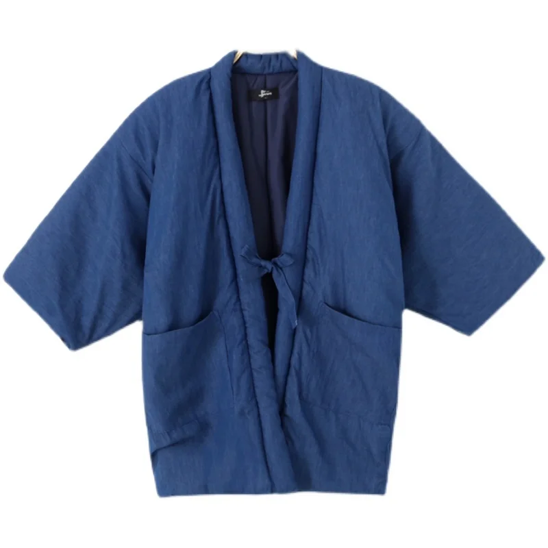 

Washed Denim Kimono Cardigan Men Winter Haori Japanese Traditional Cardigan Warm Kimono Harajuku Samurai Yukata Pajamas Haori