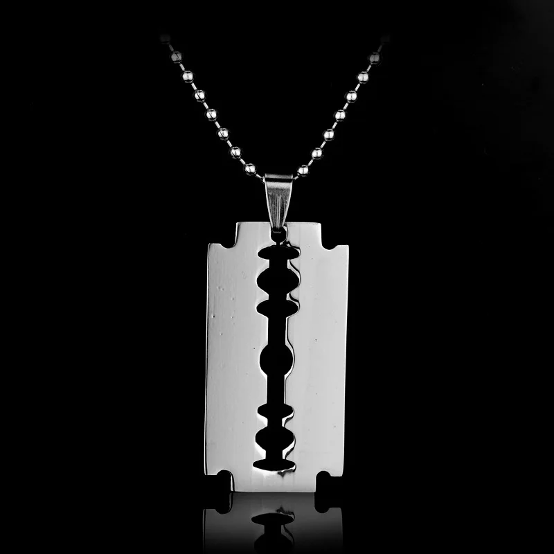 Fashion Silver Stainless Steel Razor Blades Necklaces Pendants Figure Men Jewelry Steel Male Shaver Shape Necklace Figure Toys