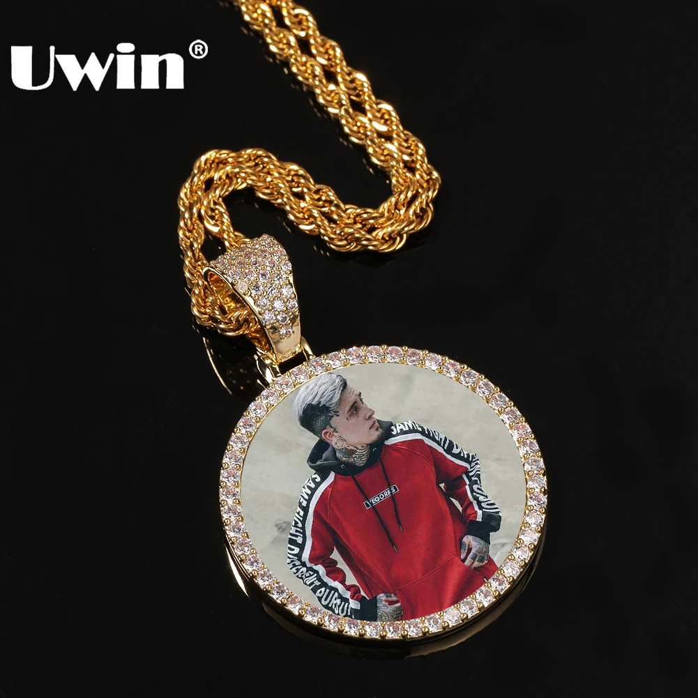 UWIN Custom Made Photo Pendant Necklace Soild Back Full Iced Out Cubic Zirconia Charms Hip Hop Jewelry for Drop Shipping