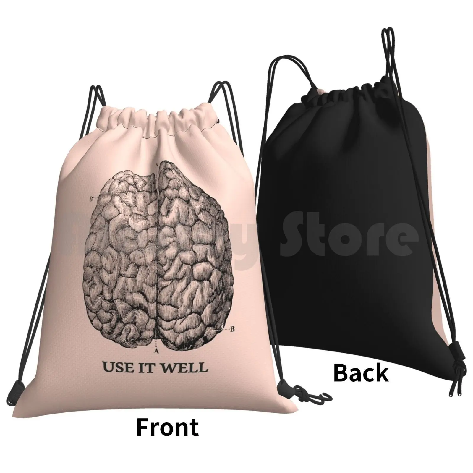 Use It Well-Brain Backpack Drawstring Bags Gym Bag Waterproof Brain Geek Smart Intelligent Anathomy Theory Science