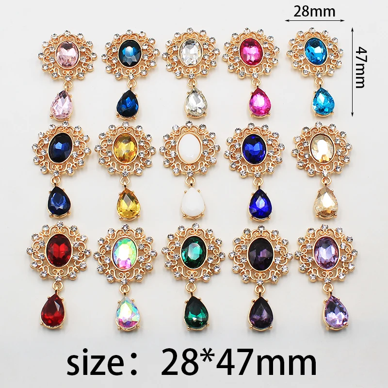 New 28*47mm 10Pcs alloy shiny glass rhinestone brooch accessories DIY greeting card wine glass gift box creative decoration