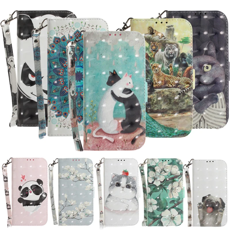 3D Animal Pattern Case For Xiaomi Redmi Note 6 7 8 8T 9S 9 Pro Max 10 6A 7A 8A 10X S2 4G 5G Flower Cat Flip Phone Cover Leather