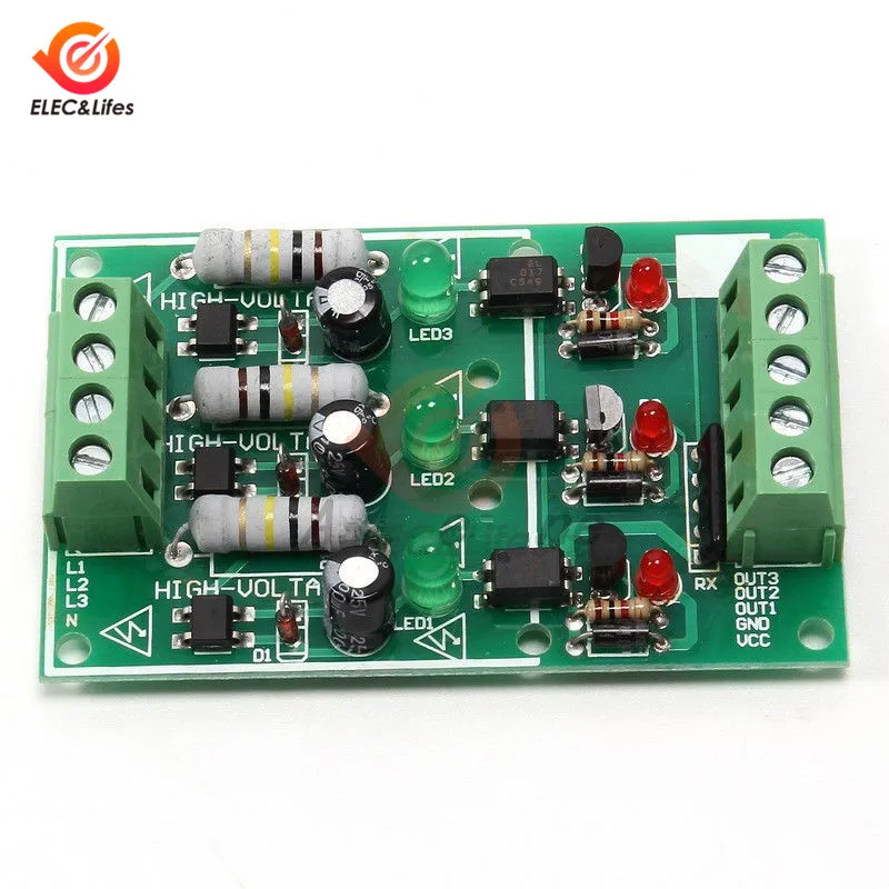 AC 220V 3CH Optocoupler Isolation Module 3 Channel Isolated Board Testing Module No PCB Holder AC Detection Module