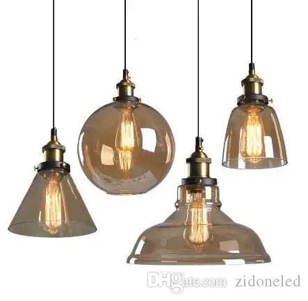 

Loft Glass Droplight Retro Pendant Lights Smoky Grey Hanging Light E27Lamps Industrial Lighting Fixture for bar restaurant light