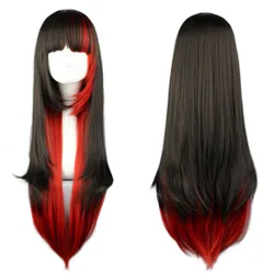 QQXCAIW Long Straight Cosplay Wig Women Costume Party Black Red Ombre Heat Resistant Synthetic Hair Wigs