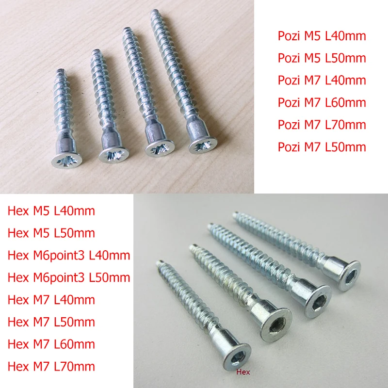 100Pcs/Lot Hex or Pozi Drive Countersunk Head Furniture Confirmat Screws for Wood DIY Knock Down K/D