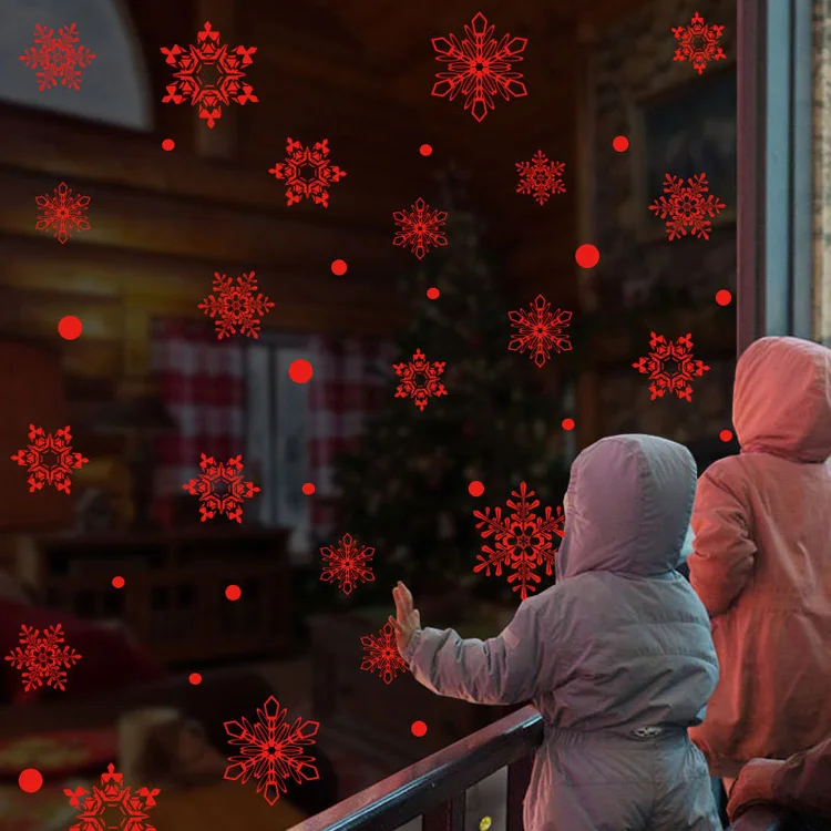 Weiße/Rote/Blaue Weihnachts-Schneeflocken-Elektrostatische Aufkleber für Glasfensterdekoration, Neujahrs-Wandaufkleber, Heimdekorationsaufkleber, Tapete – Detail 7