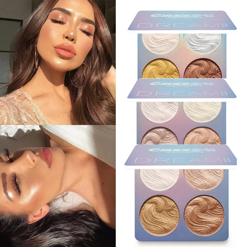 Palette de maquillage pour le visage, 4 couleurs, éclaircissant, contour brillant, liquide, surligneur, poudre, bronzant, scintillant pour le corps