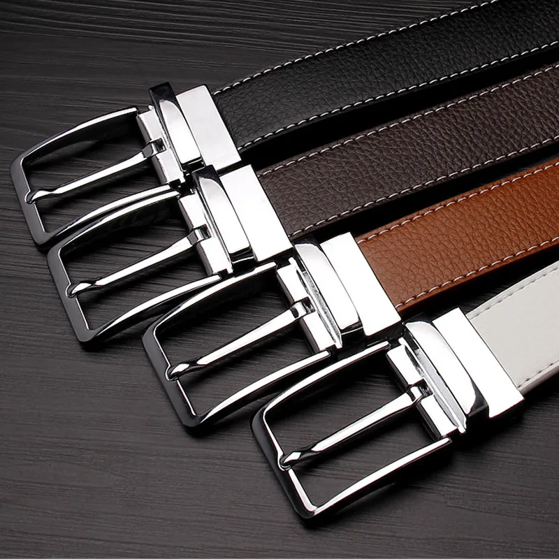 

Hot sale luxury Designer Fine Men's Belt Metal Pin Buckle Belts Reversible 3.2cm Wide Rotated Buckle Genuine Leather Belt Strap