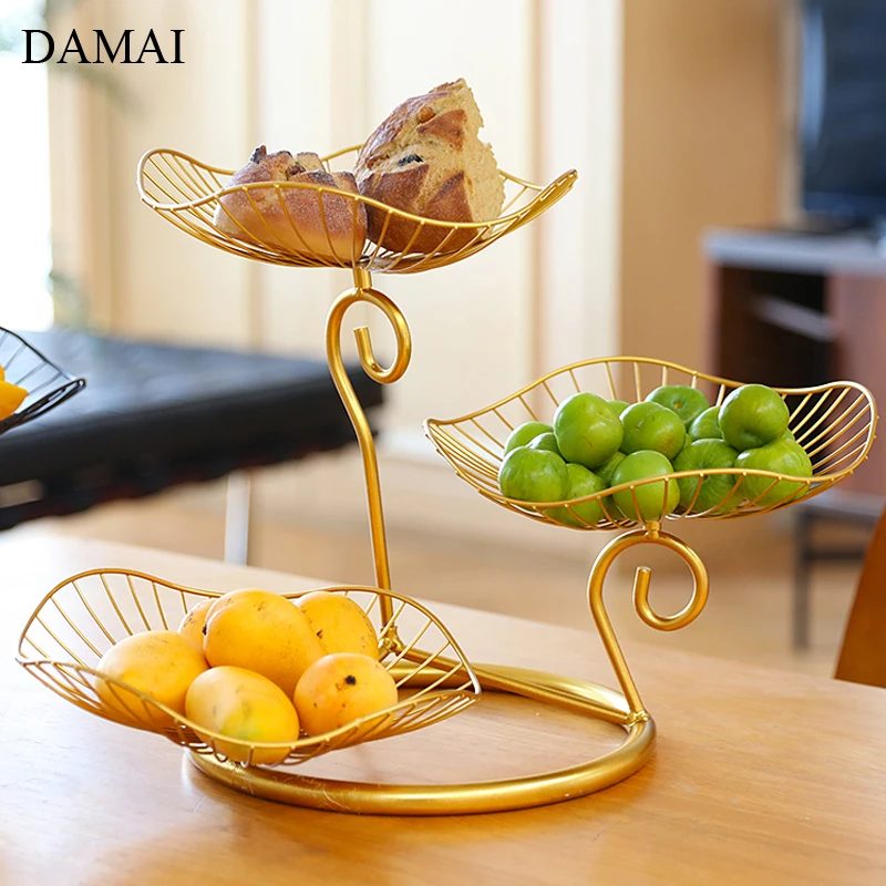 

Nordic Simple Fruit Tray Large Hollow Iron Frame Three Layers Fruit Snacks Decorative Plates Afternoon Tea Food Trays Home Decor