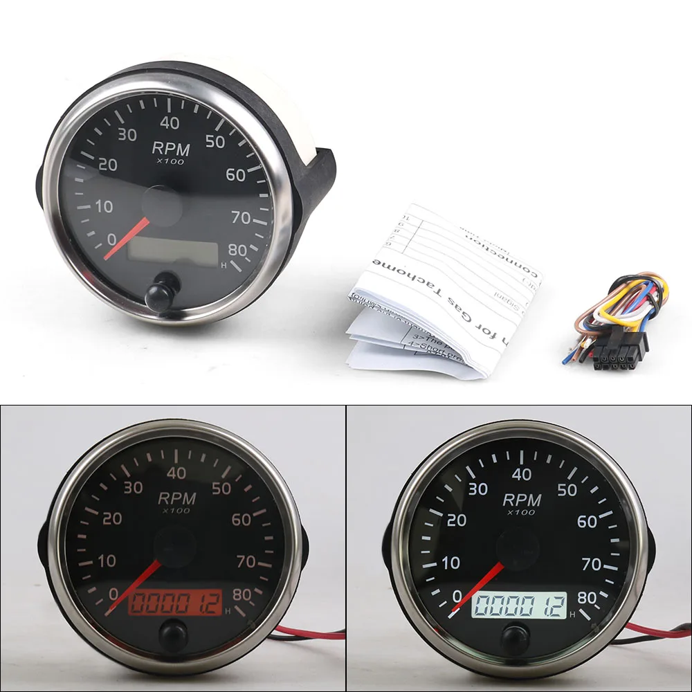85MM Tachometer 0-8000RPM 12V/24V Amber/White