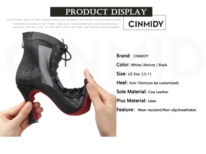 CINMIDY Tanzstiefel Damen Latein Tanzschuhe Tango Pole Dance Schuhe für Frauen Sexy Bauchtanzschuhe Professionelle Ballsaal High Heels – Detail 6