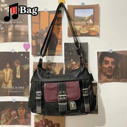 Y2K Vintage High Quality PU Leather Shoulder Bag tote Women's Hip hop Messenger Bag Large Capacity Handbag Commuter Bag Female