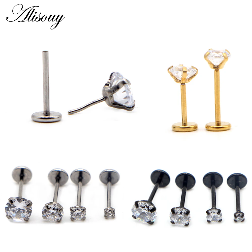 Alisouy 1 PC Labret Lip Ring Zircon Anodized Internally Push  20G Tragus Helix Ear Piercing Earring women 6/8mm Body Jewelry