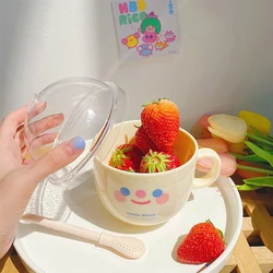 Personalized Straw Spoon Plastic Mug, Ins Wind Photograph, Creative Handy Breakfast Milk Shake Fruit Coffee Cup