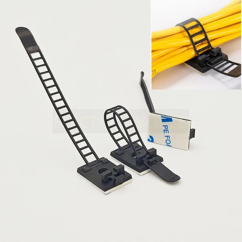 10 Clips de Cable de piezas, abrazadera de alambre de montaje autoadhesiva, abrazadera de línea fija ajustable, soporte organizador, blanco y negro