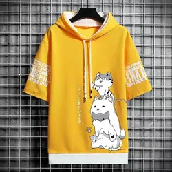 Man Summer Short Sleeve Hooded Graphic T Shirts Harajuku Cartoon Anime Shirt Japanese Streetwear Tees Casual Men Clothing 2021