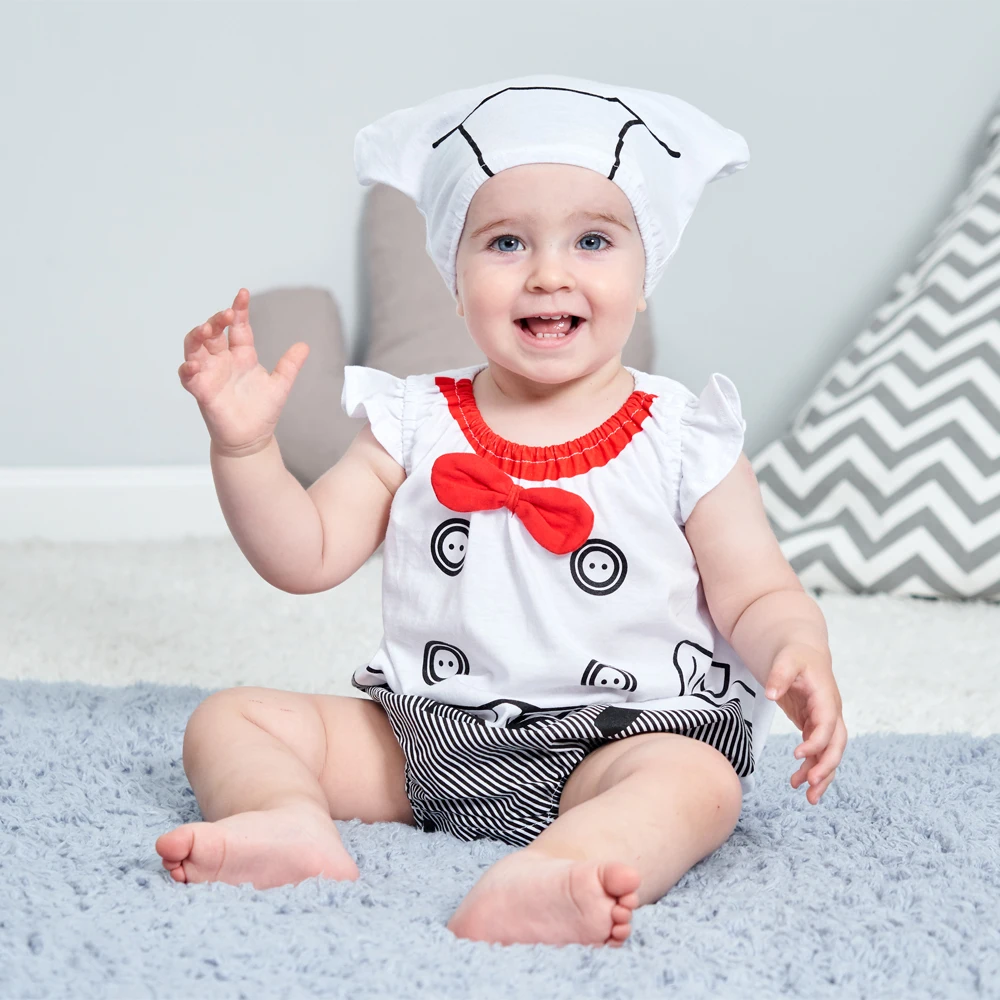 

6-24M Infant Baby Boys Cook Chef Costume Summer Short Romper Bodysuit Birthday Photoshoot Halloween Party Fancy Dress 2pcs/set