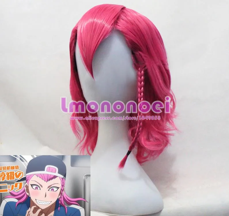 Anime Danganronpa V3 Kazuichi Souda Cosplay hairwear Style Short Shocking Pink Wig+Wig Cap