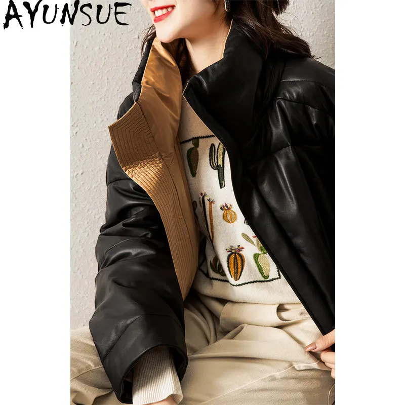 AYUNSUE Genuine Leather Jacket Women Sheepskin Coat Female 90% White Duck Down Jackets Hooded Parkas Woman 2020 Abrigo Mujer 92