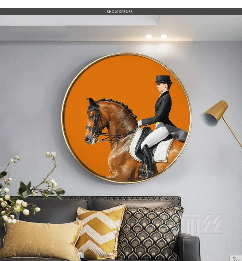 

EECAMAIL Diamond Painted Full Diamond Living Room Modern Light Luxury Knight Horse Round Diamond Embroidered Porch Paste Diamond