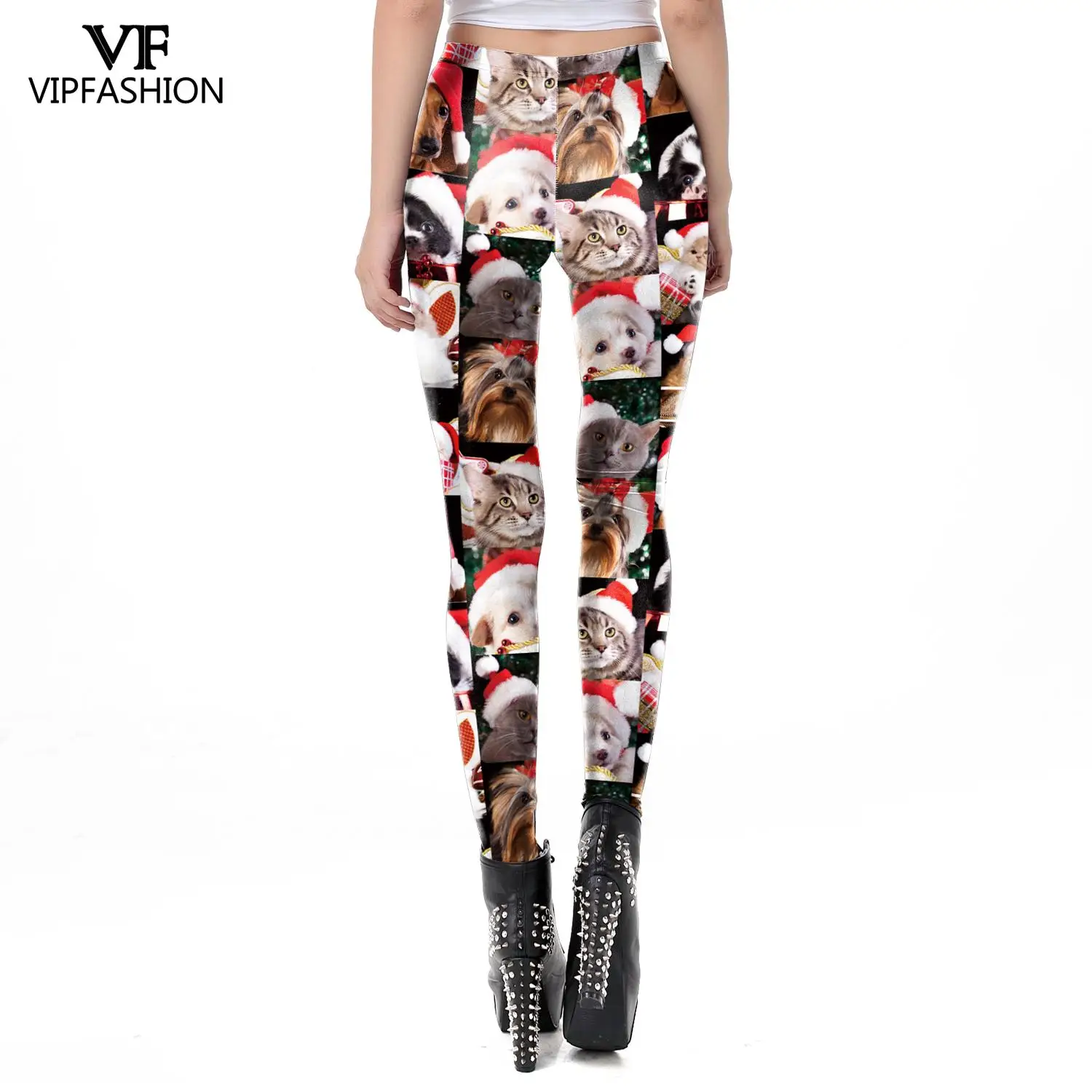 VIP FASHION Christmas Dog 3d Digital Autumn Winter Festival  Legging Women Sexy High Waist Elastic Leggins Plus Size