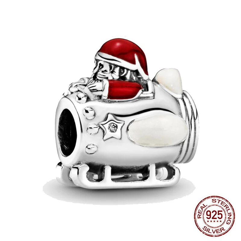 

Hot Sale 925 Sterling Silver Christmas Santa Sleigh Beads Fit Original Pandora Charm Bracelets Necklace For Women DIY Xmas Jewel