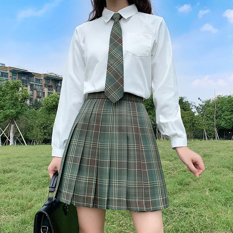 [Morinaka] Girls Short / Long Sleeve High Waist Pleated Skirts Plaid Skirts Women Dress For JK School Uniform Students Clothes