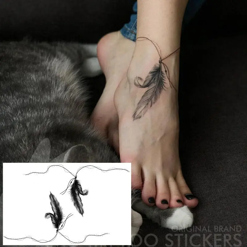 

Ankle Feather Anklet Sexy Tattoo Stickers Waterproof Green Leaf Watercolor Tattoo Art Fake Temporary Tattoos Clavicle Shoulder