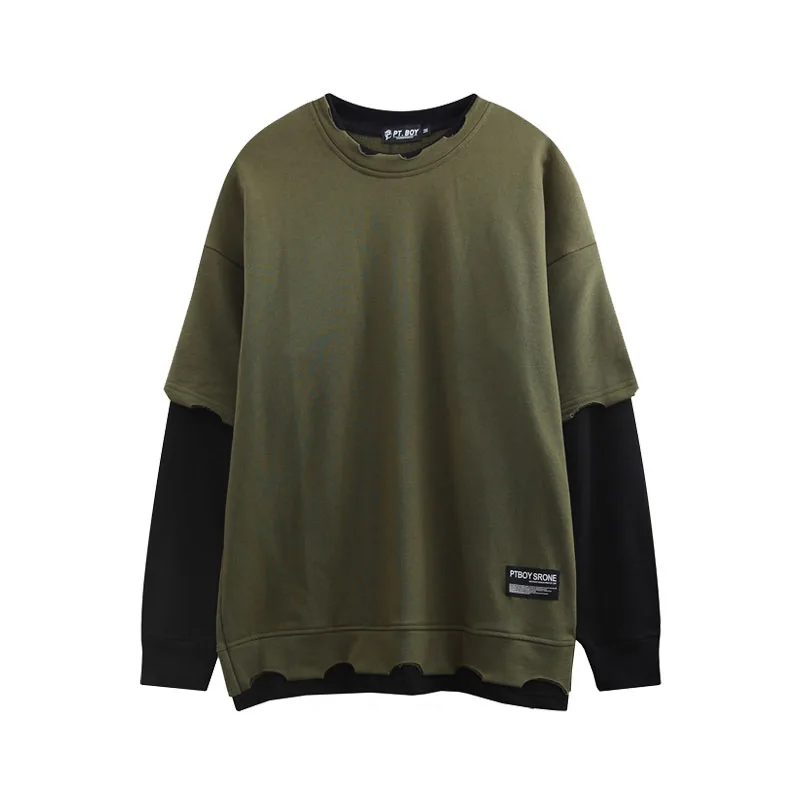 Personality Design Sense Stitching Fake Two-piece Sweater Men And Women Style High Street Trend Loose Top