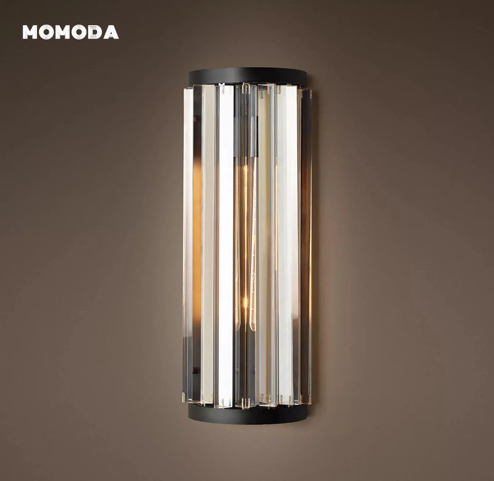 

Welles Sconce Modern Retro LED Clear Smoke Crystal Black Metal Wall Lamps Lustre Bedroom Living Room Bathroom Indoor Lighting