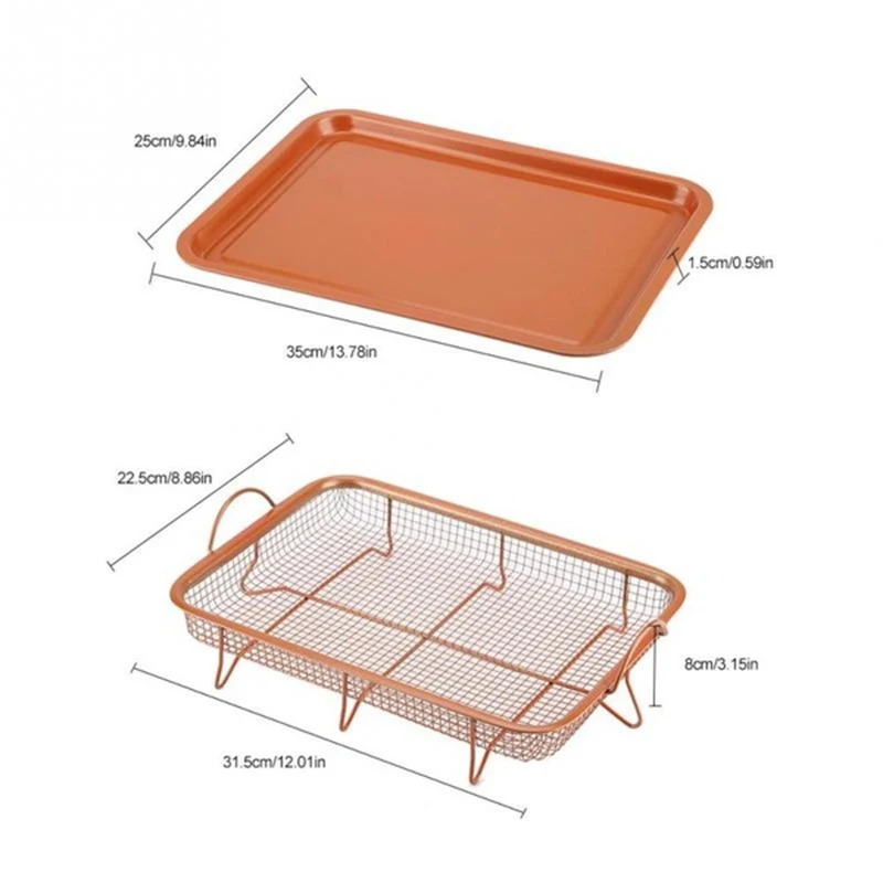 Imagem -03 - Bandeja de Cozimento de Cobre para Forno Microondas Churrasco Fry Pan Cesta de Chips Antiaderentes Assadeira Grill Mesh Ferramenta de Cozinha