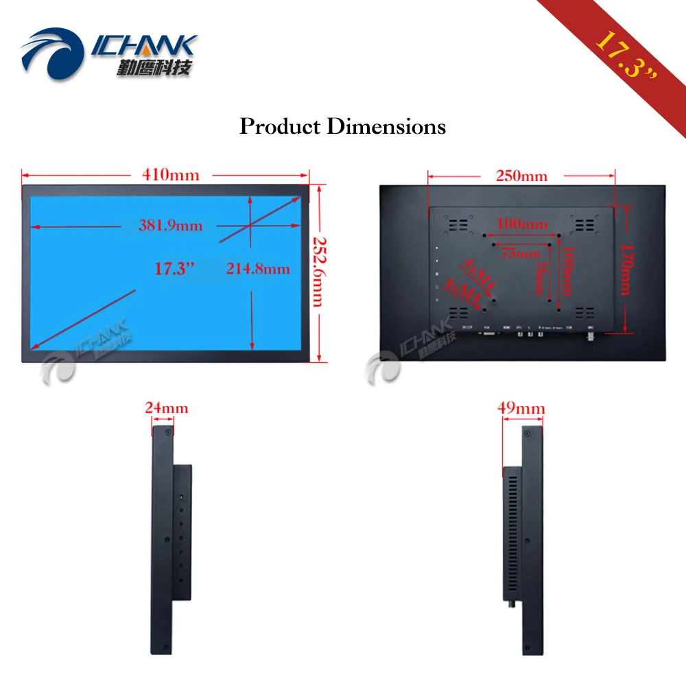 Imagem -06 - Monitor pc com Controle Remoto 173 1920x1080p 16:9 Entrada Hdmi Vga Bnc Tela Tela Lcd Usb Inserir Player de Vídeo em u Zb173tn59