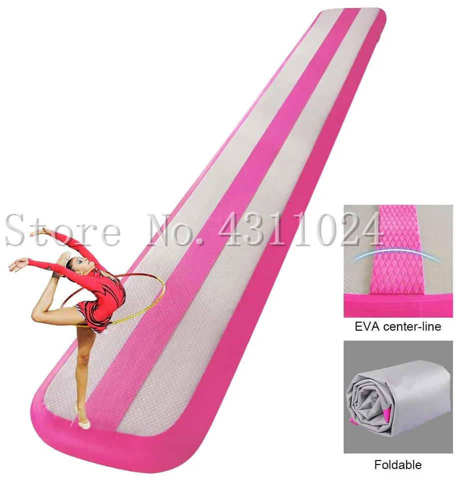 

Pink Gymnastics Air Balance Beam 13ft Length Inflatable Practice Training Mat Air Floor Home Use Professional Training with Pump