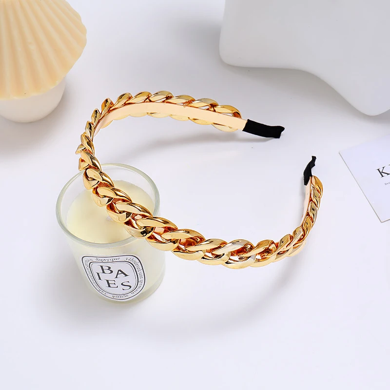 Sweet Simple Headbands Hair Loop Braided Chain Design Thick Acrylic Hair Clasp without Teeth for Women Girls LL@17