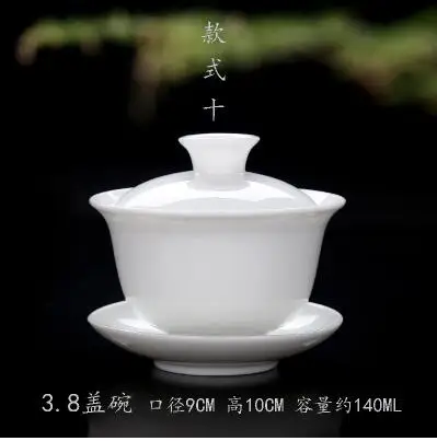 Hoge witte porseleinen theeset, Sancai Bowl, Cover Bowl, theemaker, groot theekopje Gaiwan, puur wit porselein, respect theekom