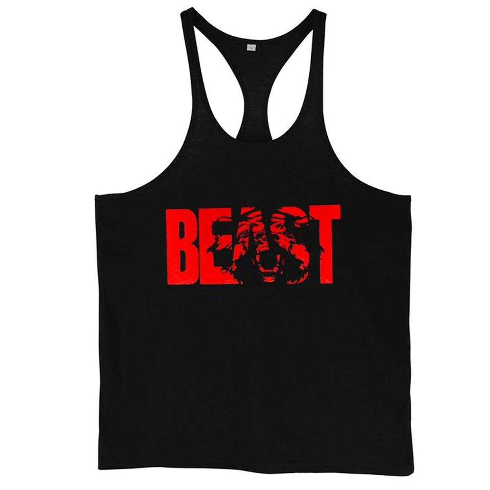 Men\'s Gym Workout Bodybuilding Printed Muscle Stringer Extreme Y Back Fitness Tank Tops