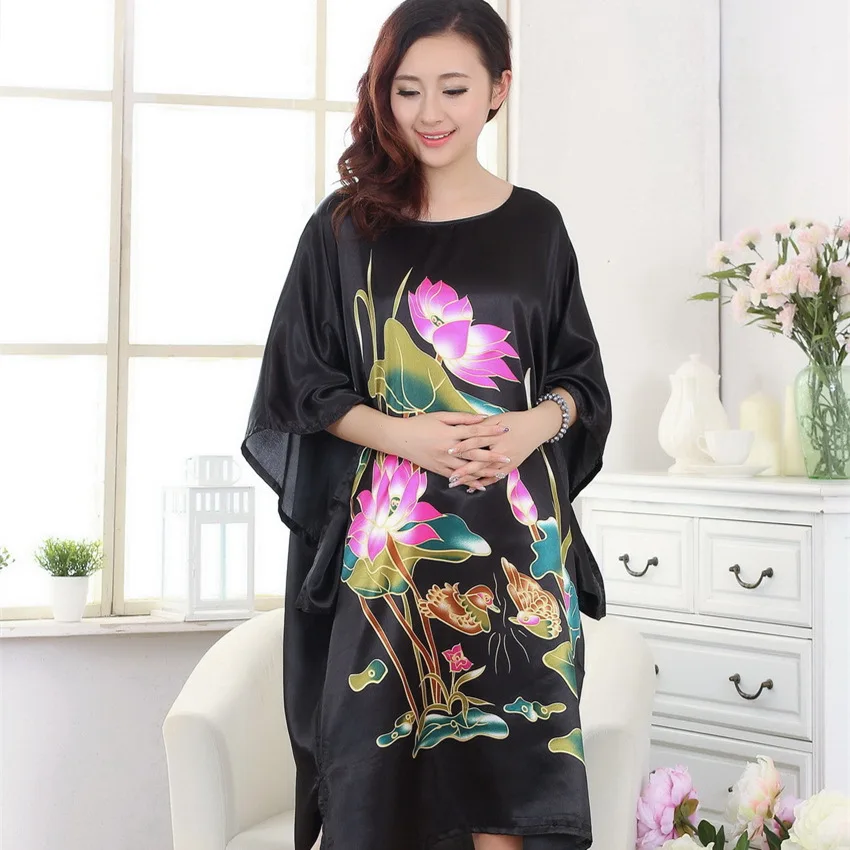 Lady Bat Sleeve Kimono Bathrobe Gown Print Floral Sleepwear Soft Intimate Lingerie Nightgown Lougne Nightdress