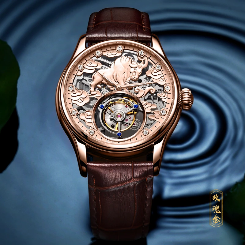 ساعة ايسوب توربيون الأصلية ساعة ميكانيكية للرجال زودياك بول الطوطم الراقية مقاوم للماء وساعة الأعمال القوية العصرية