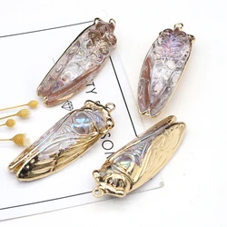 Natural Semi-precious Stone Pendant Insect Colorful Crystal Quartz Charms for Jewelry Making DIY Necklace Accessories 19x55mm