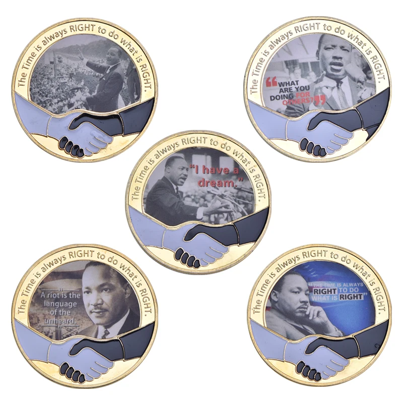 Martin Luther King Gold Commemorative Coins Set with Gift Box Challenge Coin Original Medal Souvenir Gift for Collection