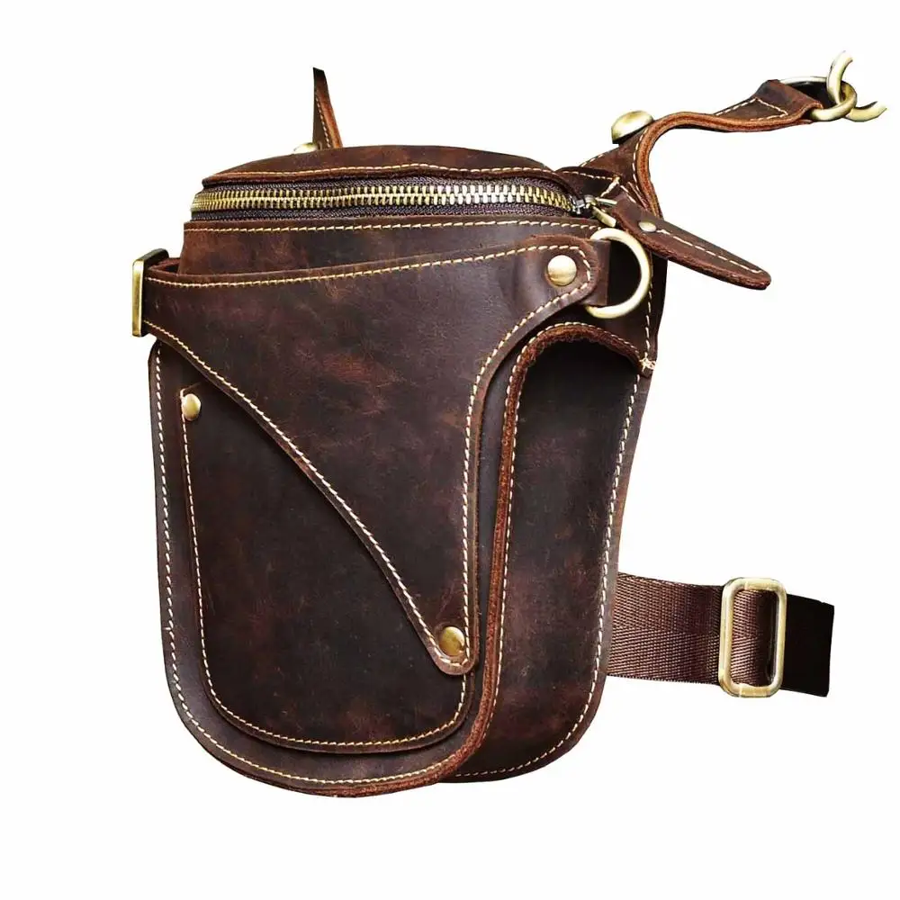 Crazy Horse Leather Hot Sale New Casual Fashion Small Messenger Shoulder Bag Design Fanny Waist Belt Pack Drop Leg Bag 9326-db