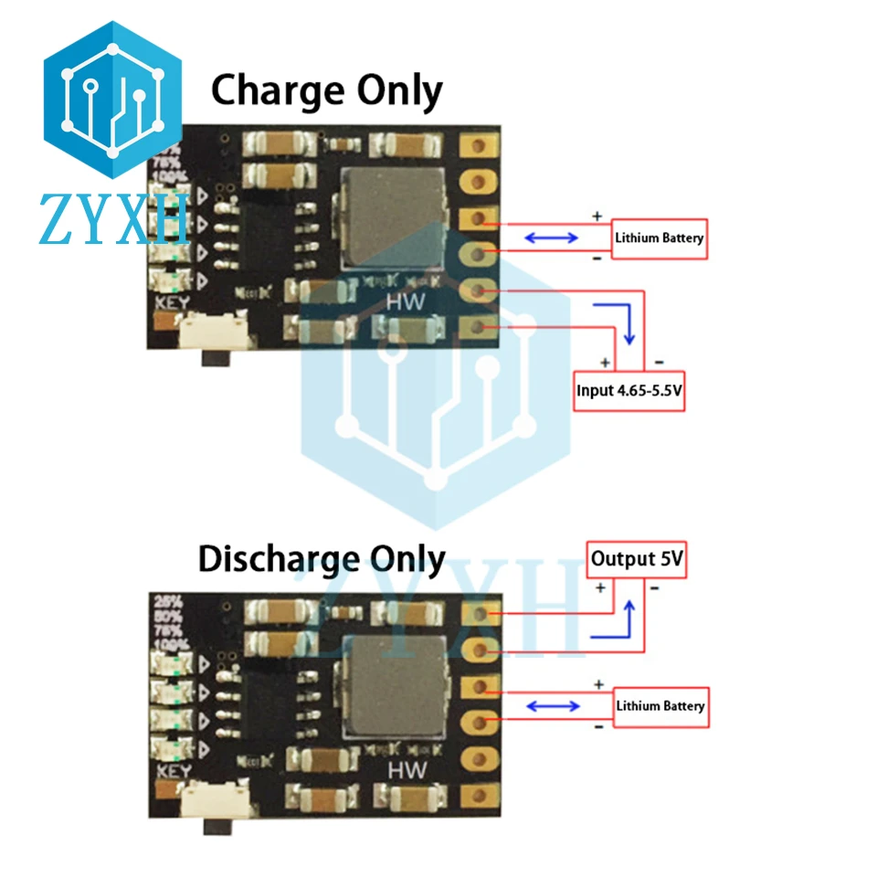 DC 5V 2A 18650 Lithium Li-ion Battery Charging/Discharge Protection Board 2-in-1with LED Indicator/Key Switch For Power Bank