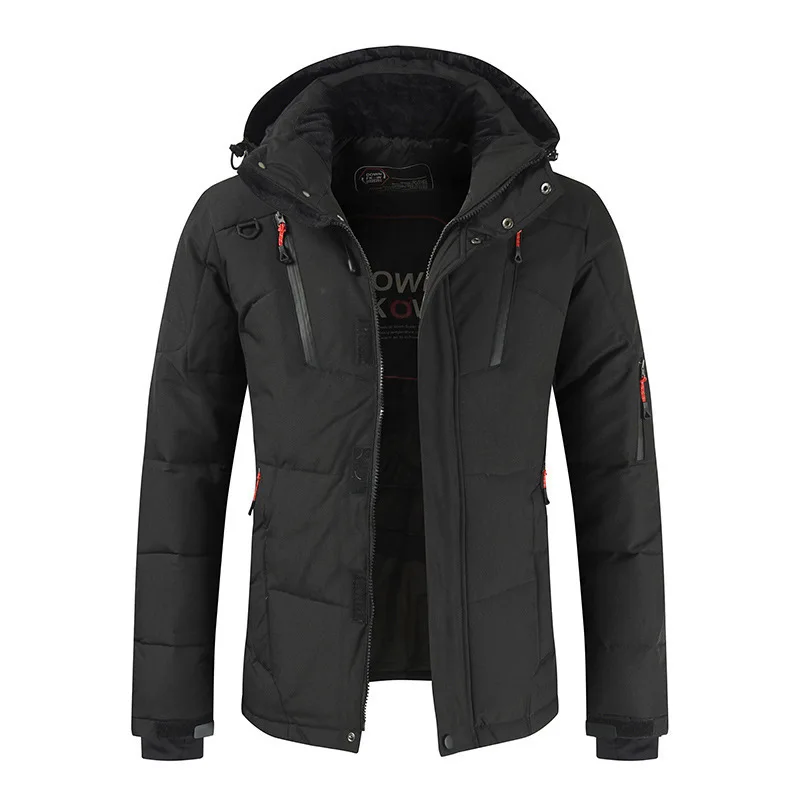 Inverno downjacket masculino com capuz sólido grande tamanho grosso zíper quente à prova de vento casual moda qualidade masculino regular casaco
