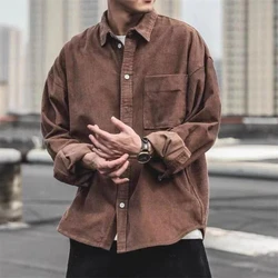 Men Shirts Loose Single-breasted Lapel Corduroy Shirt Tide Fashion Outdoor Clothing Chemises Pour Hommes 2021